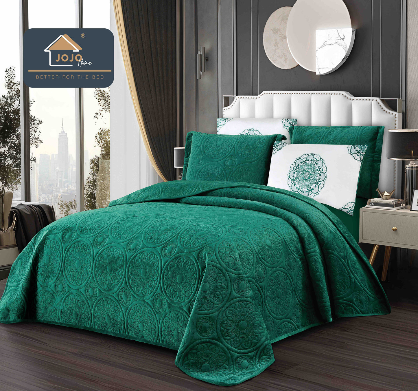 Cuvertură de Pat din Catifea cu Imprimeu în Relief – Set 5 Piese