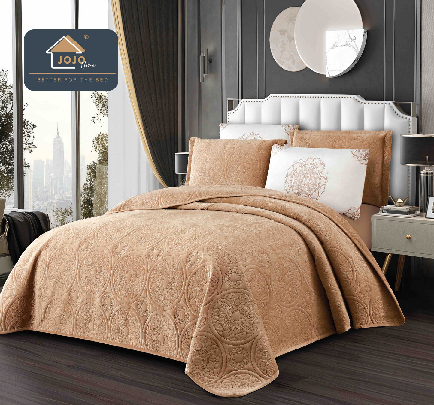 Cuvertură de Pat din Catifea cu Imprimeu în Relief – Set 5 Piese