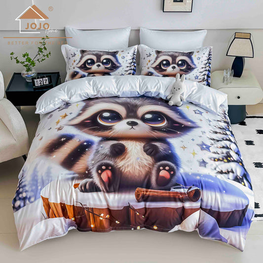 Lenjerie de Pat Finet 5D cu Cearșaf Elastic 180×200 cm – 6 Piese – Raton Fermecat
