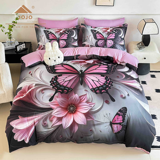 Lenjerie de Pat Finet 5D cu Cearșaf Elastic 180×200 cm – 6 Piese – Trandafiri Parisieni