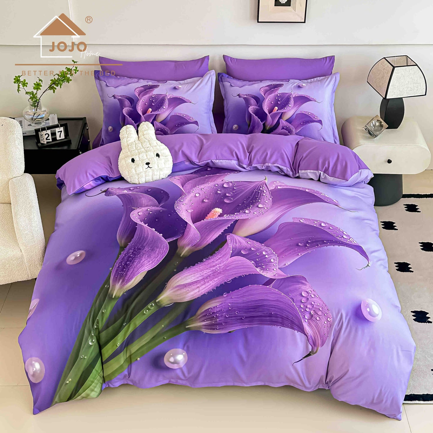 Lenjerie de Pat Finet 5D cu Cearșaf Elastic 180×200 cm – 6 Piese – Cale Mov