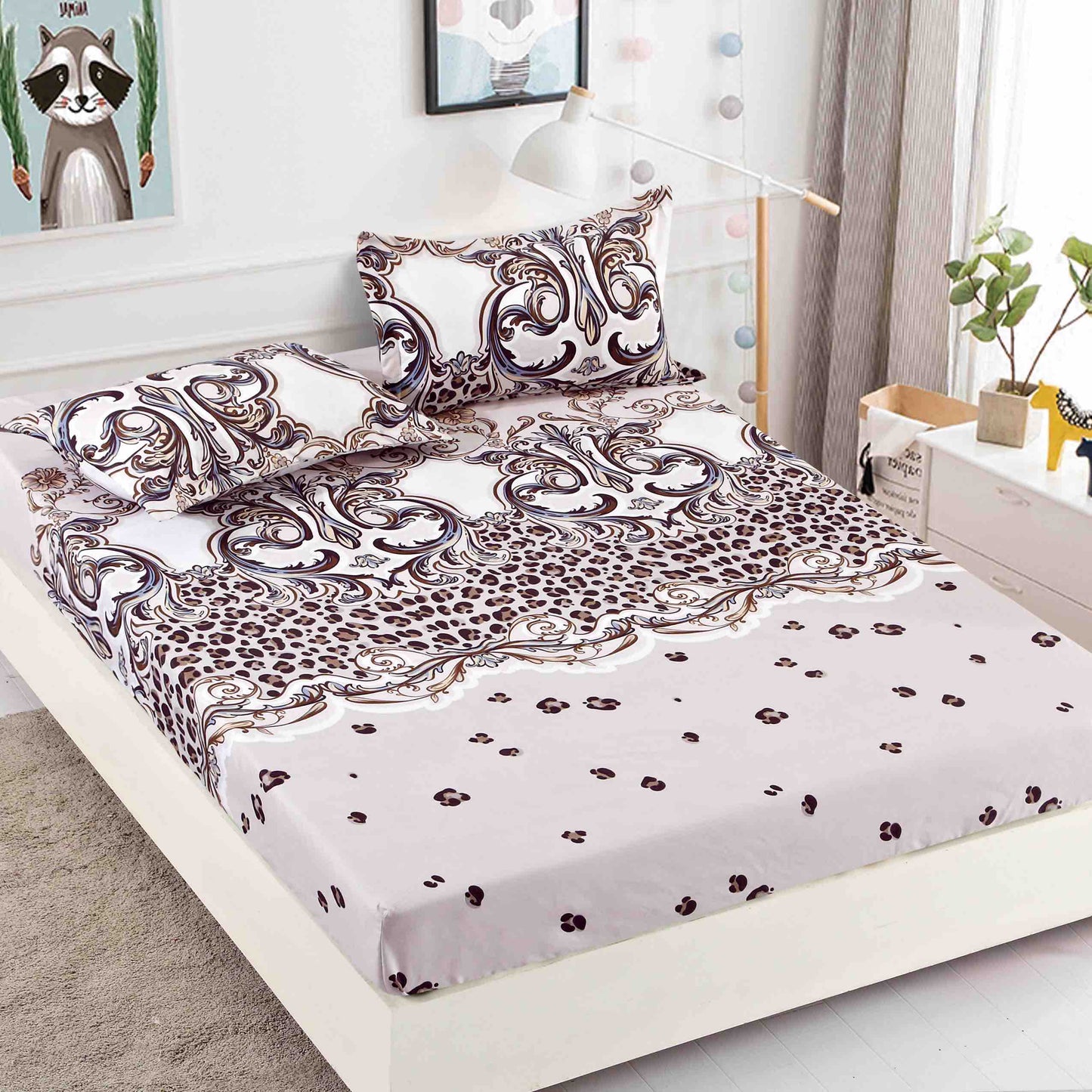 Husă de Pat cu Elastic din Finet + 2 Fețe de Pernă – Set 3 Piese, 180x200 cm – Maro Regal