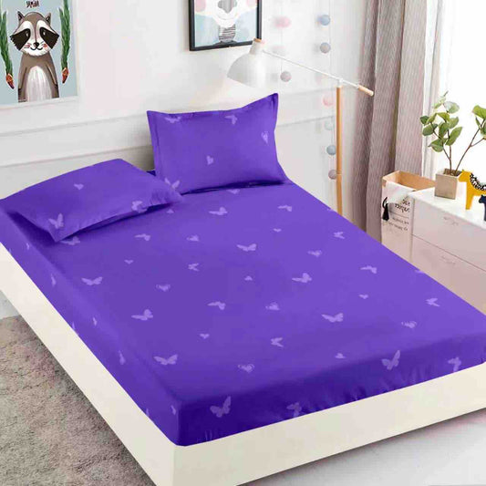 Husă de Pat cu Elastic din Finet + 2 Fețe de Pernă – Set 3 Piese, 180x200 cm – Fluture Mov
