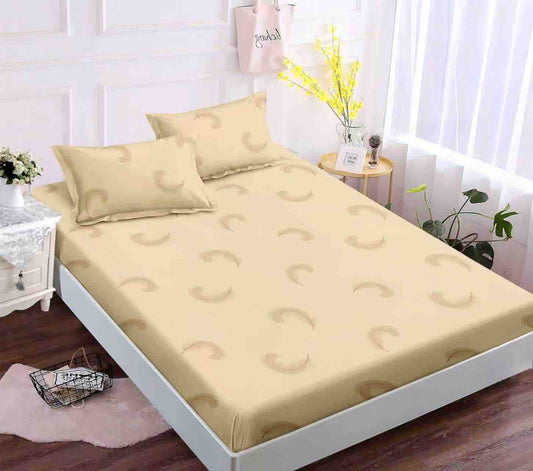 Husă de Pat cu Elastic din Finet + 2 Fețe de Pernă – Set 3 Piese, 180x200 cm – Semilună Crem