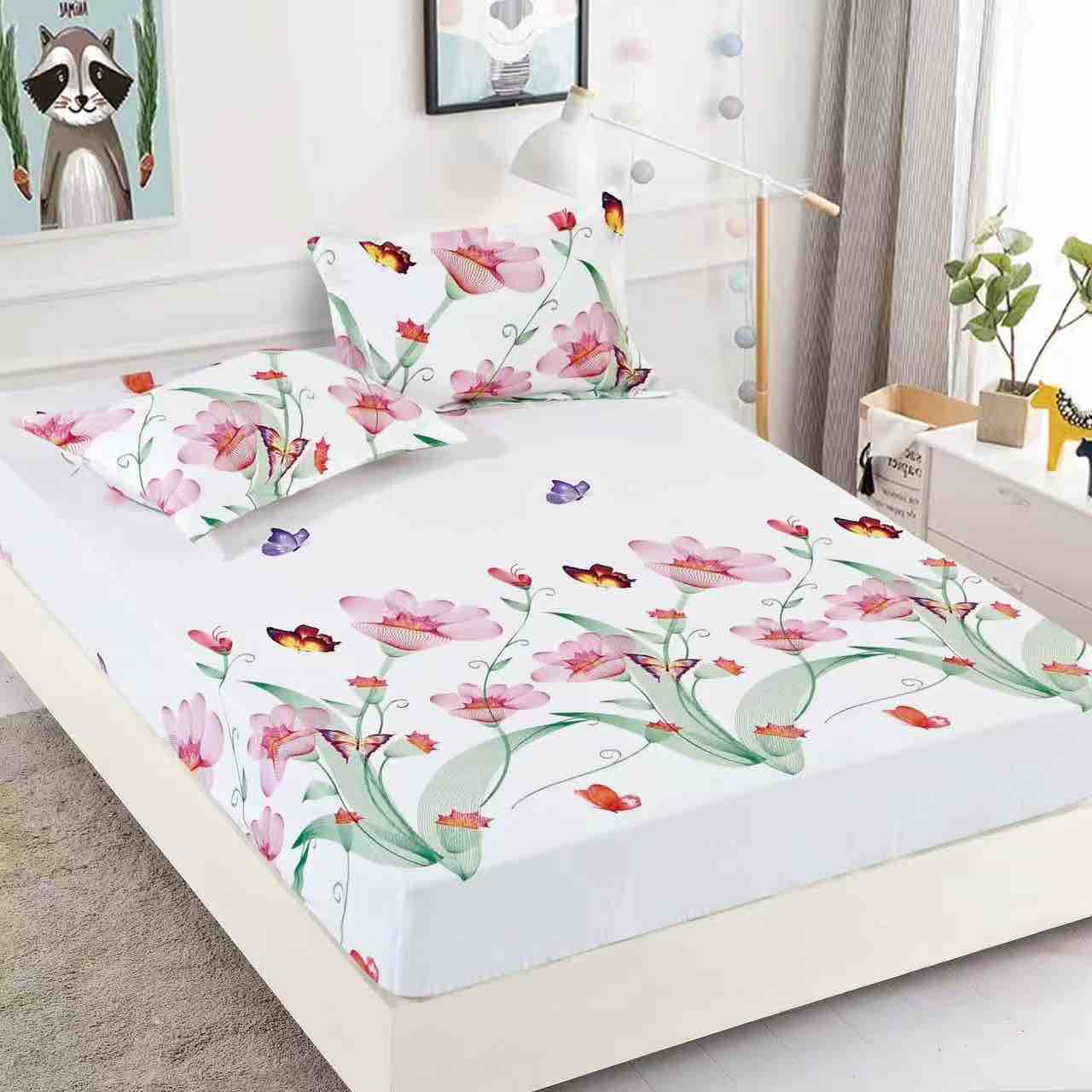 Husă de Pat cu Elastic din Finet + 2 Fețe de Pernă – Set 3 Piese, 180x200 cm – Grădină de Primăvară