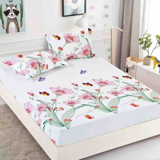 Husă de Pat cu Elastic din Finet + 2 Fețe de Pernă – Set 3 Piese, 180x200 cm – Grădină de Primăvară