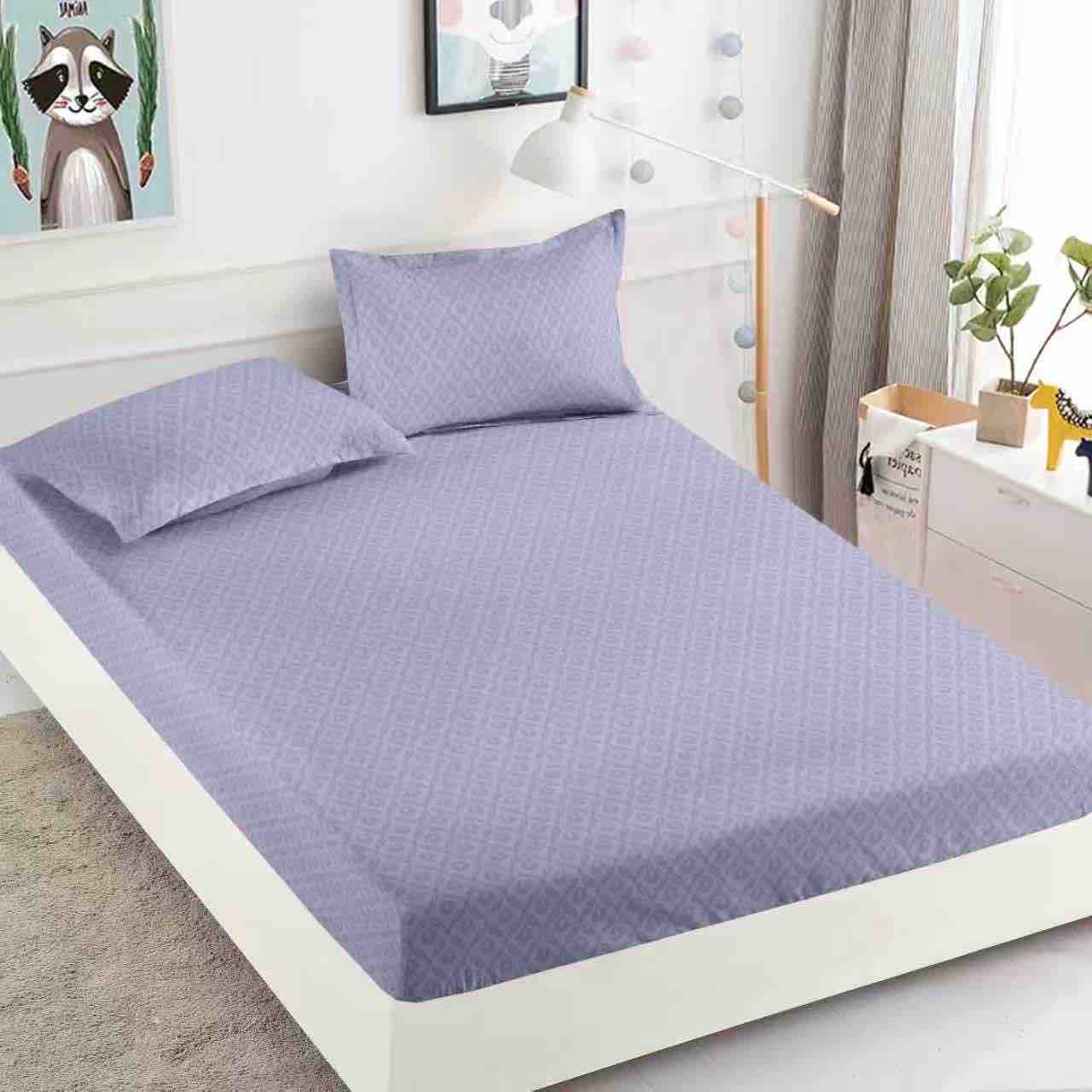 Husă de Pat cu Elastic din Finet + 2 Fețe de Pernă – Set 3 Piese, 180x200 cm – Lila