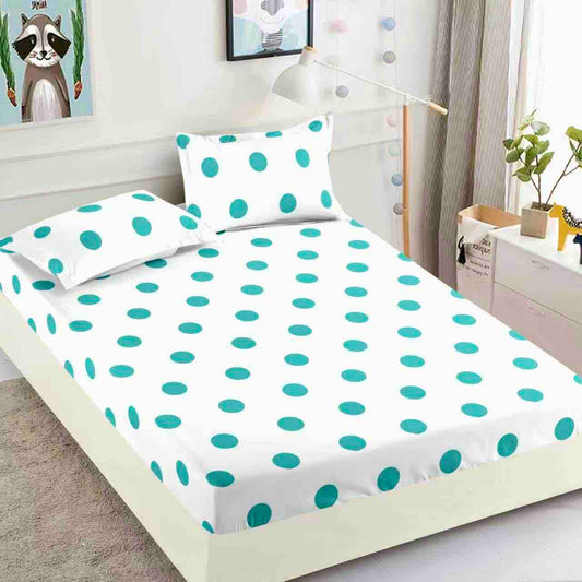 Husă de Pat cu Elastic din Finet + 2 Fețe de Pernă – Set 3 Piese, 180x200 cm – Buline Turcoaz