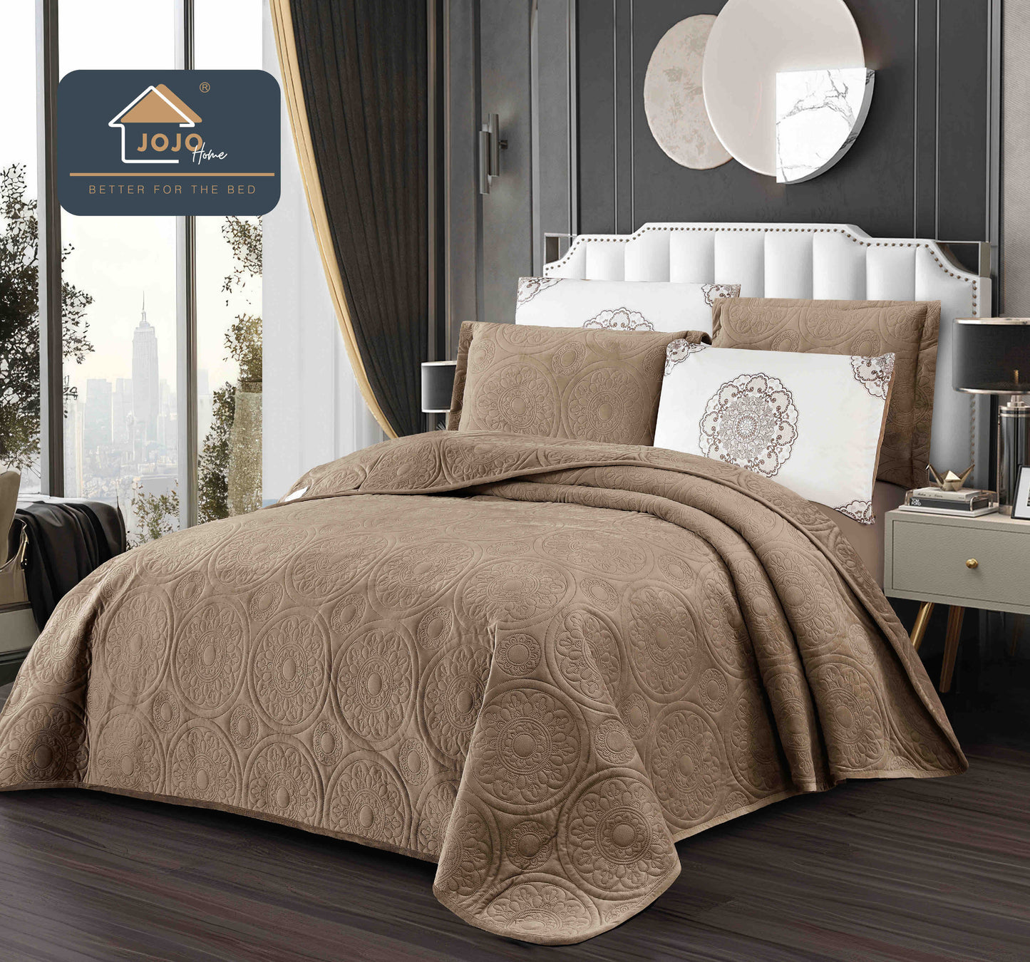 Cuvertură de Pat din Catifea cu Imprimeu în Relief – Set 5 Piese