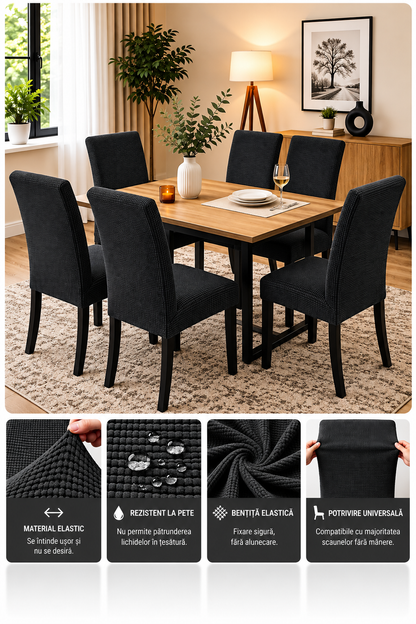 Set 6 Huse Elastice Premium pentru Scaune – Universale, Moi și Ușor de Montat