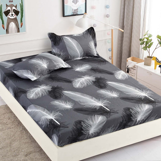 Husă de Pat cu Elastic din Finet + 2 Fețe de Pernă – Set 3 Piese, 180x200 cm – Pene gri