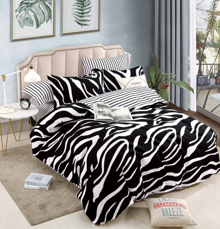 Set Lenjerie de Pat din Bumbac Tip Finet, cu Elastic – 6 Piese – Zebra
