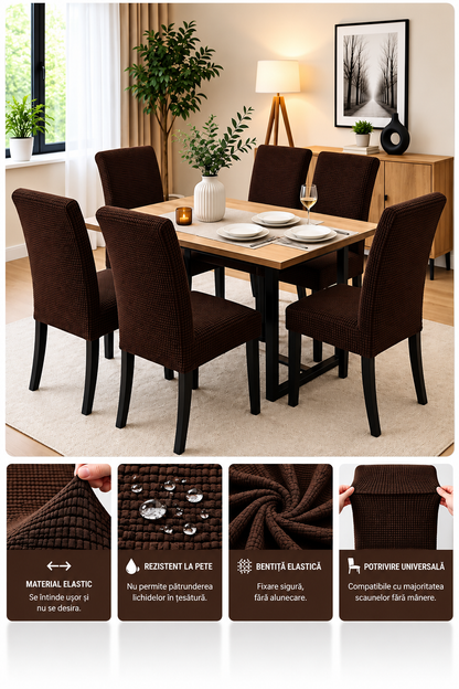 Set 6 Huse Elastice Premium pentru Scaune – Universale, Moi și Ușor de Montat