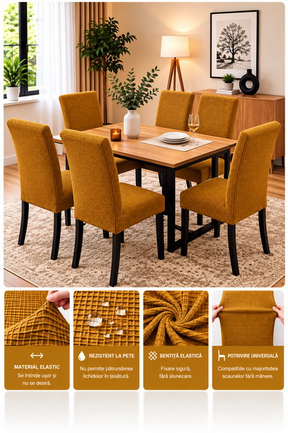 Set 6 Huse Elastice Premium pentru Scaune – Universale, Moi și Ușor de Montat