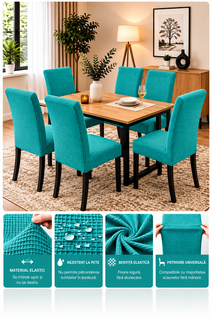 Set 6 Huse Elastice Premium pentru Scaune – Universale, Moi și Ușor de Montat
