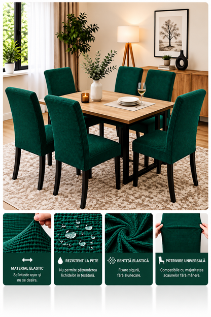Set 6 Huse Elastice Premium pentru Scaune – Universale, Moi și Ușor de Montat