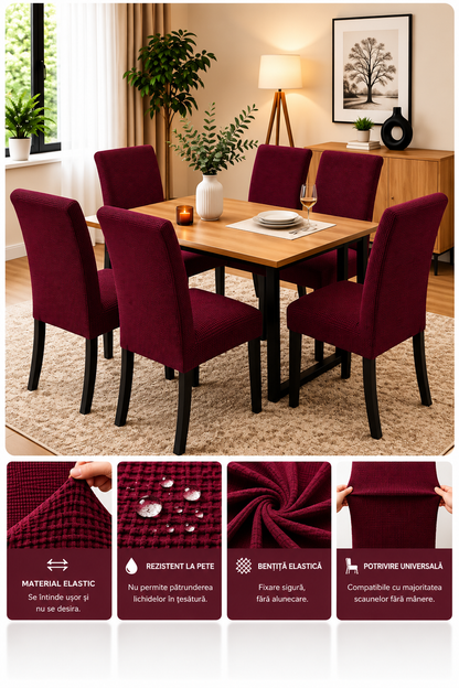 Set 6 Huse Elastice Premium pentru Scaune – Universale, Moi și Ușor de Montat